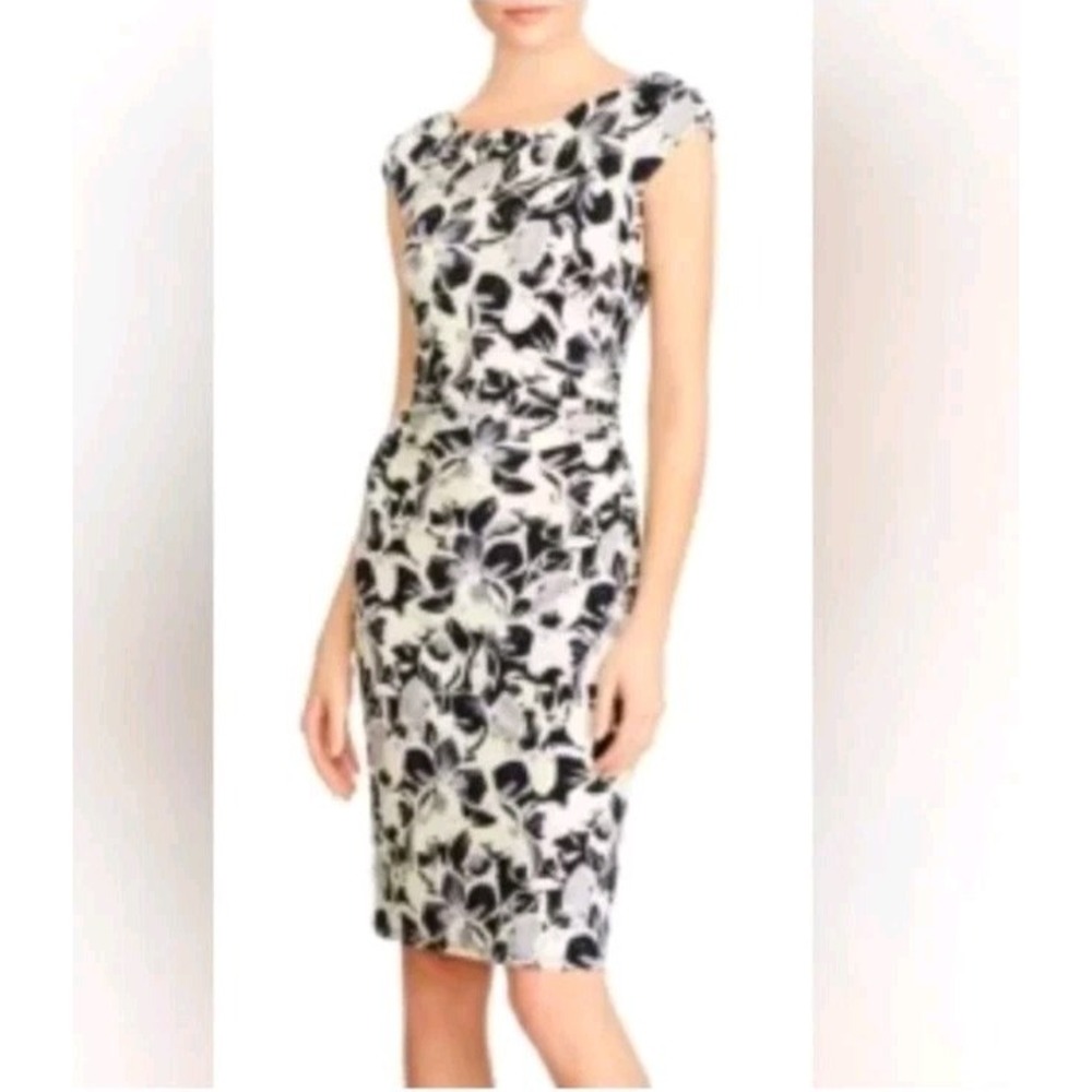 NWT Lauren Ralph Lauren Women Floral Black White Cap Sleeve Sheath Dress Size 12